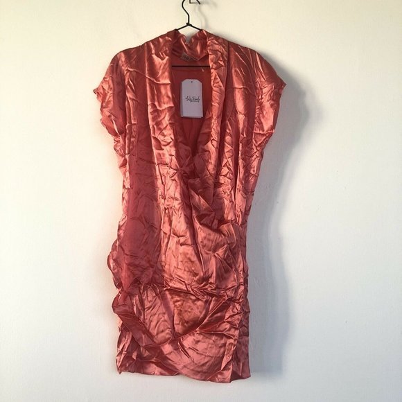 Silk Roads by Adriana Iglesias Tea Dress Coral Orange Mini Silk L NWT $342 - Picture 5 of 6